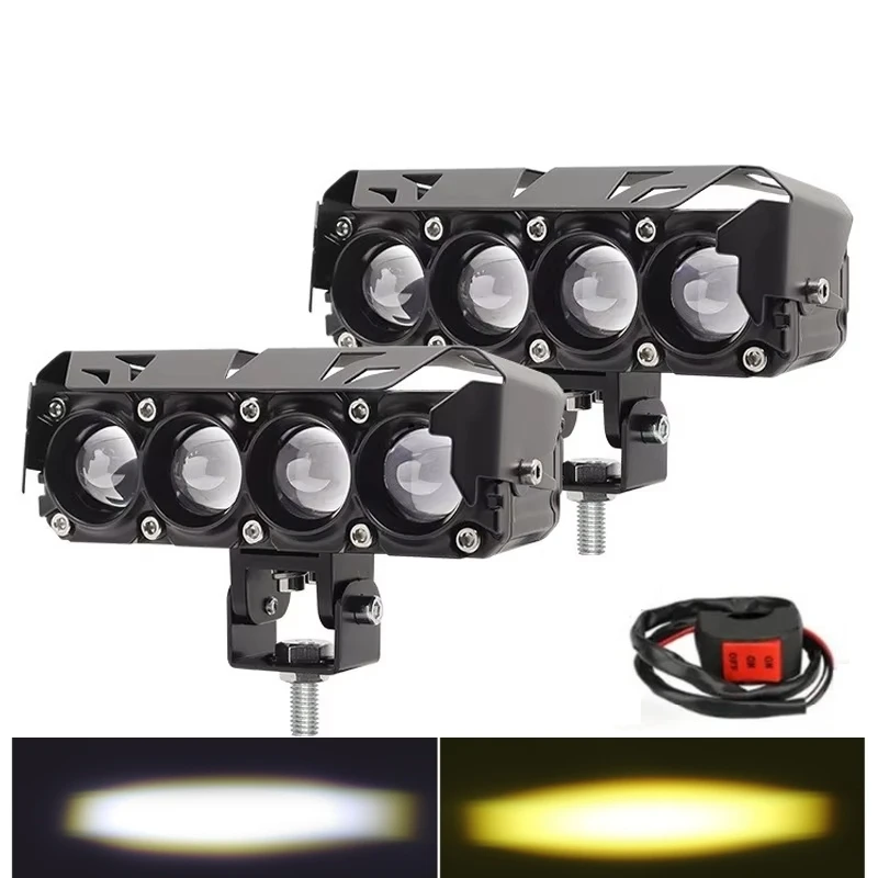 

Дополнительный двухцветный объектив проектора для мотоцикла, би-светодиодный прожектор, противотуманные фары, вспомогательный рабочий свет, противотуманная фара для грузовиков, UTV