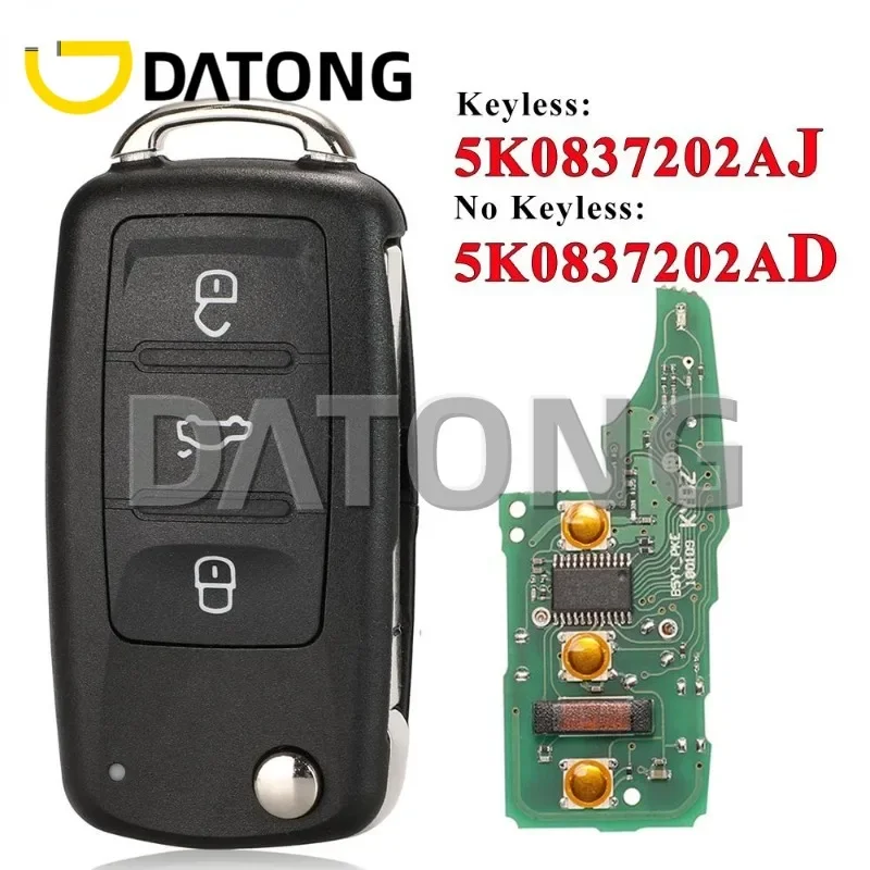 CHANKey Keyless Go 5K0837202AJ 5K0837202AD 3 Buttons Remote Key For VW Caddy Eos Golf Jetta Beetle Polo Tiguan Touran