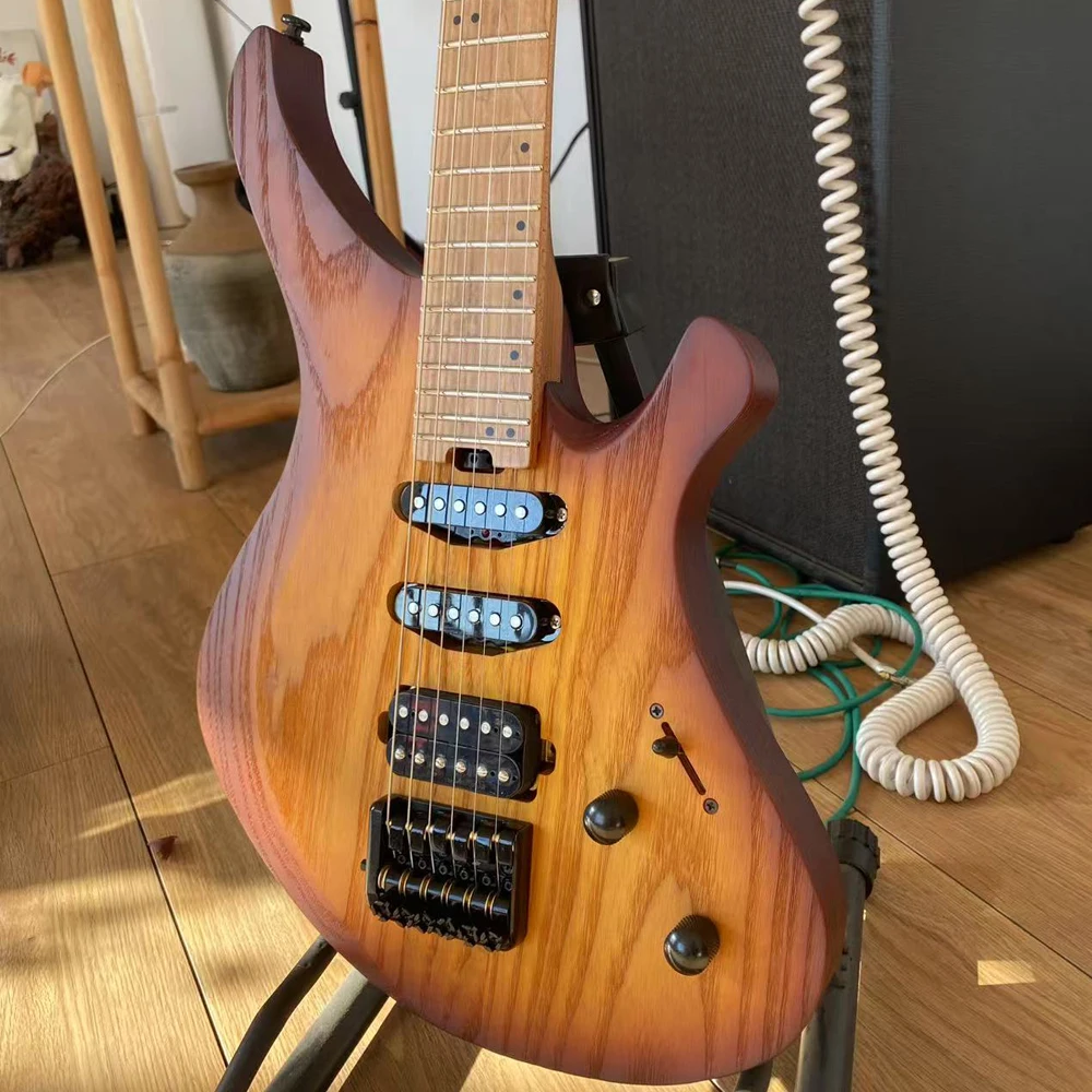 W magazynie Acepro bezgłowa gitara elektryczna S-S-H przetworniki Sunburst popielaty korpus pieczony klon szyjka Jumbo progi ze stali nierdzewnej Guitarra