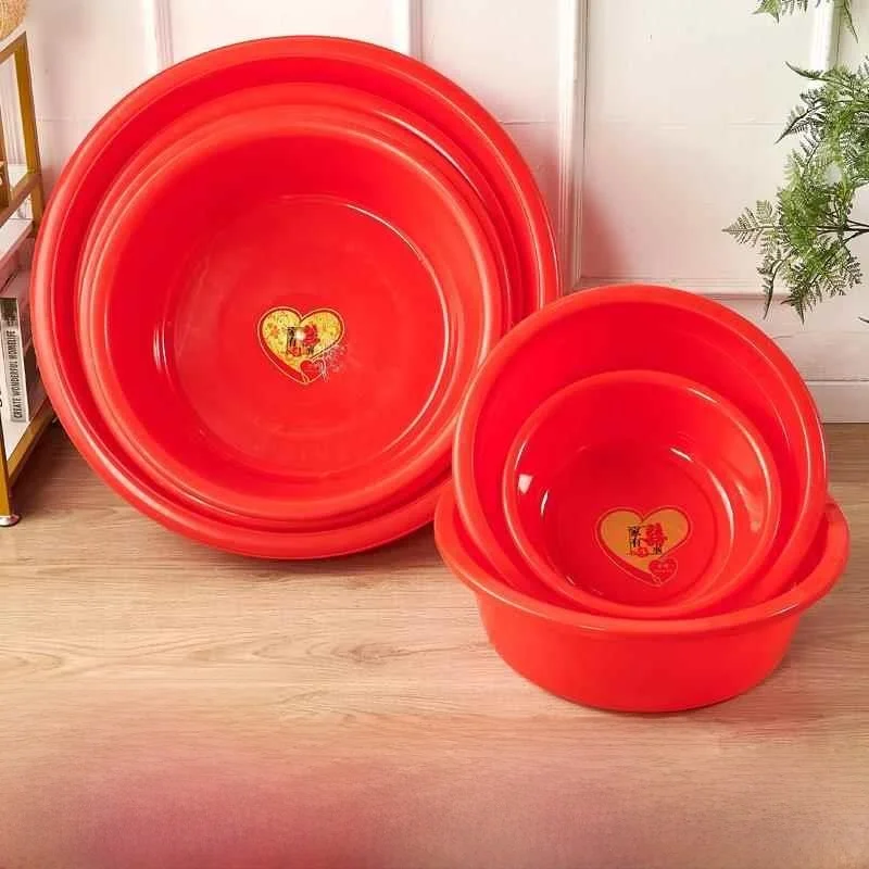 

Thiened Plastic Red Basin Durable Laundry Bath Face Waing Vegetable Cleaning Household Tool round ape Plastic Basin