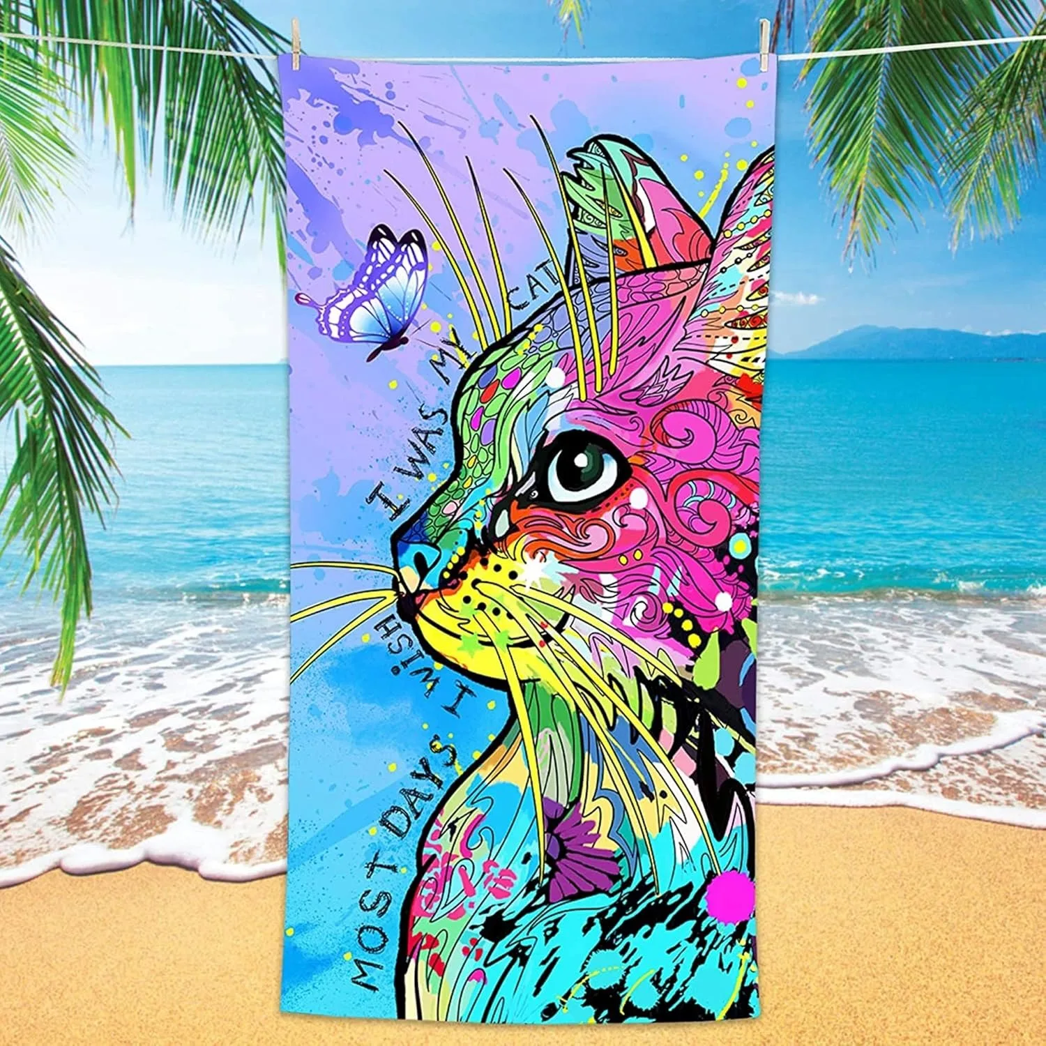 Cute cat pattern Beach Towel for Children friends Gifts Towel Quick-Dry Towel For Bath Yoga Tourism Beach GYM Camping Swimming