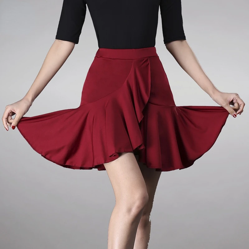 Dança latina saia feminina adulto sexy vestido curto novo desempenho de dança ondulado-borda saia treinamento de dança profissional vestido de dança