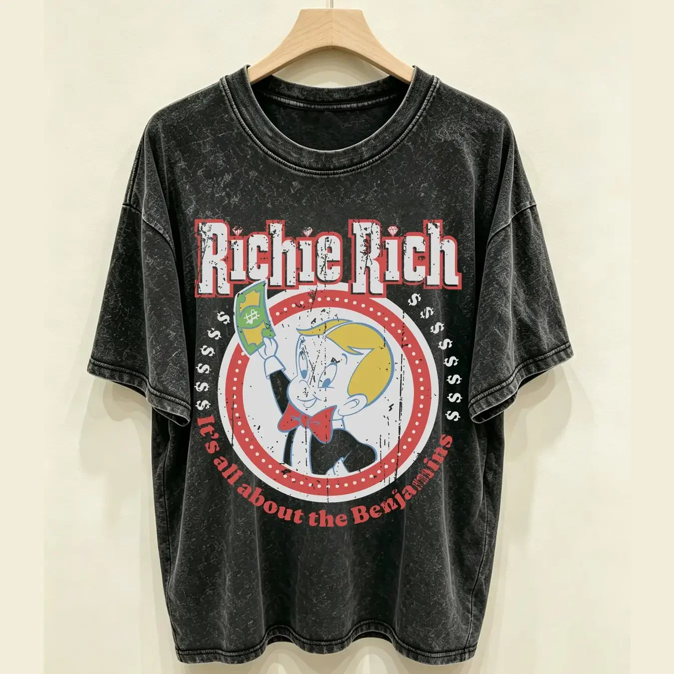 washed T Shirt Richie Rich Benjamins UV 1 RR002 H61 7 long or short sleeves vintage Washed Stylish Versatile streetwear