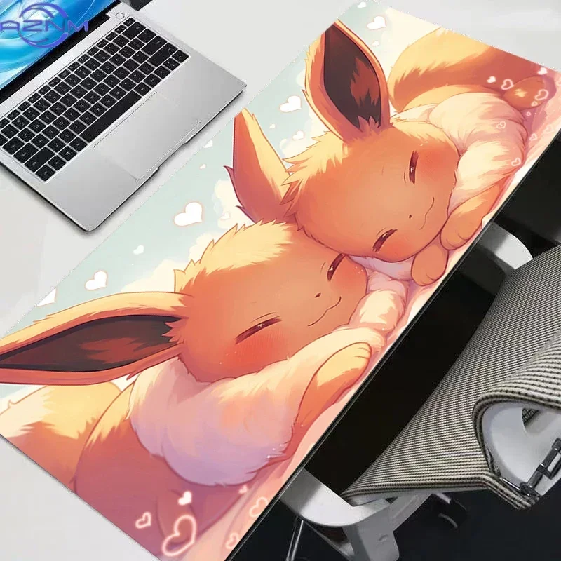 Eevee Sleeping On Wildflower Meadow Large Mousepad, Rubber Non Slip Extended Gaming Desk Mat, Anime Cartoon Table Pad for Laptop
