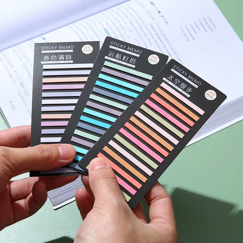 300Pcs Color Translucent Strips PET Index Sticker Note Highlight Mark Stickers Subjects Bookmarks Student Stationery Sticky Note