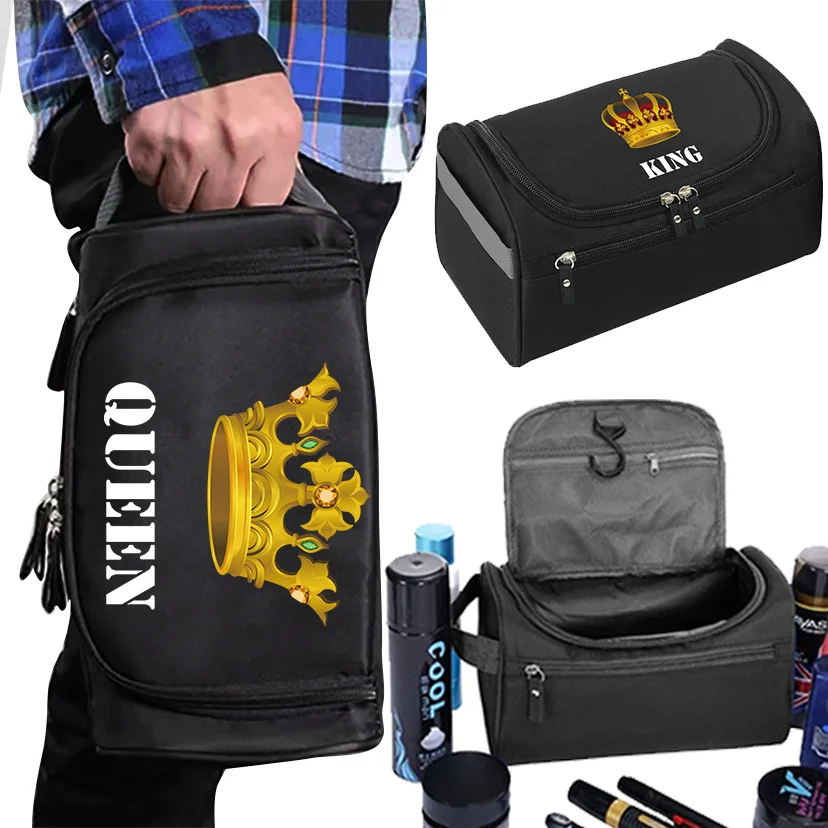 

Men Makeup Bag Functional Hanging Travel Toiletries Organizer Storage Pouch Make Up Case King&queen Pattern Beauty Cosmetic Bag