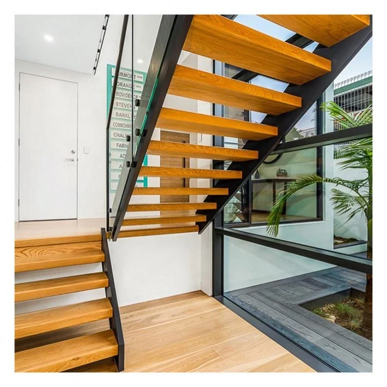 التخصيص Alucasa التصميم الحديث الداخلي مستقيم خشبي العائمة درج فقي خطوات الزجاج المقسى الدرج #1