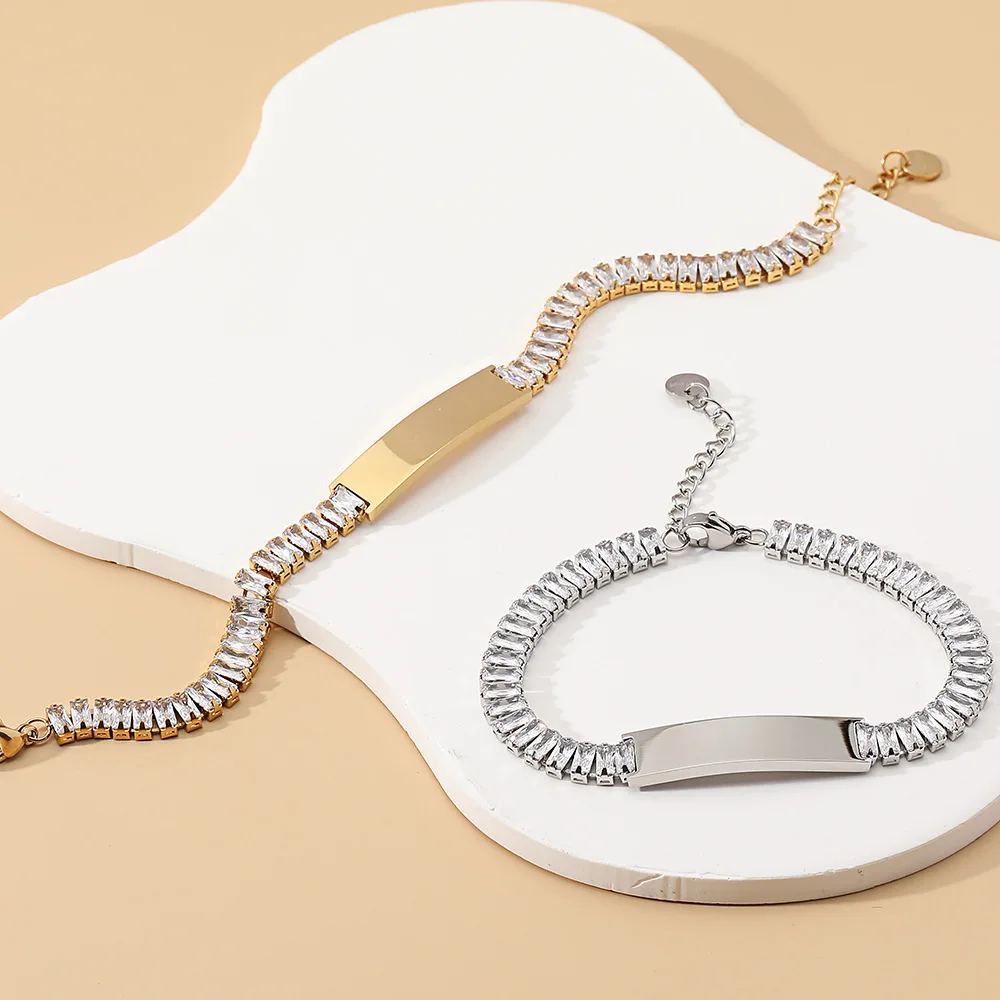 2024 Personalize Engraving Name Tennis Bracelet Custom Cubic Zircon Chain Bracelet Stainless Steel Bracelet For Women Jewelry