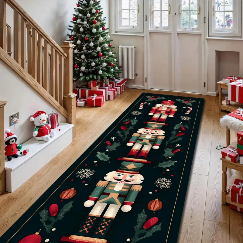 VIKAMA Christmas Nutcracker Long Runner Rug Soft Non‑Slip Washable Hallway Carpet Xmas Holiday Home Decor
