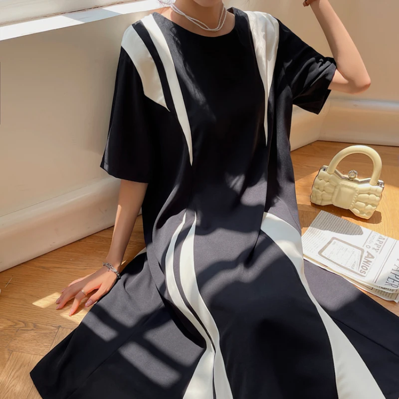 MODE Korea ชุดสตรี2023ฤดูร้อนหลวม Oversize 4XL Midi ชุดเสื้อยืดแขนสั้นหญิง Robe Vestido KE2863