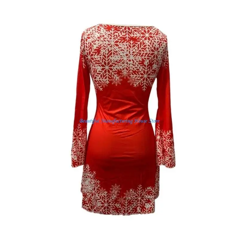 E56A Lightweight Women's Christmas Long Sleeve Dress Soft Comfortable Dresses Perfect for Parties and Gifts