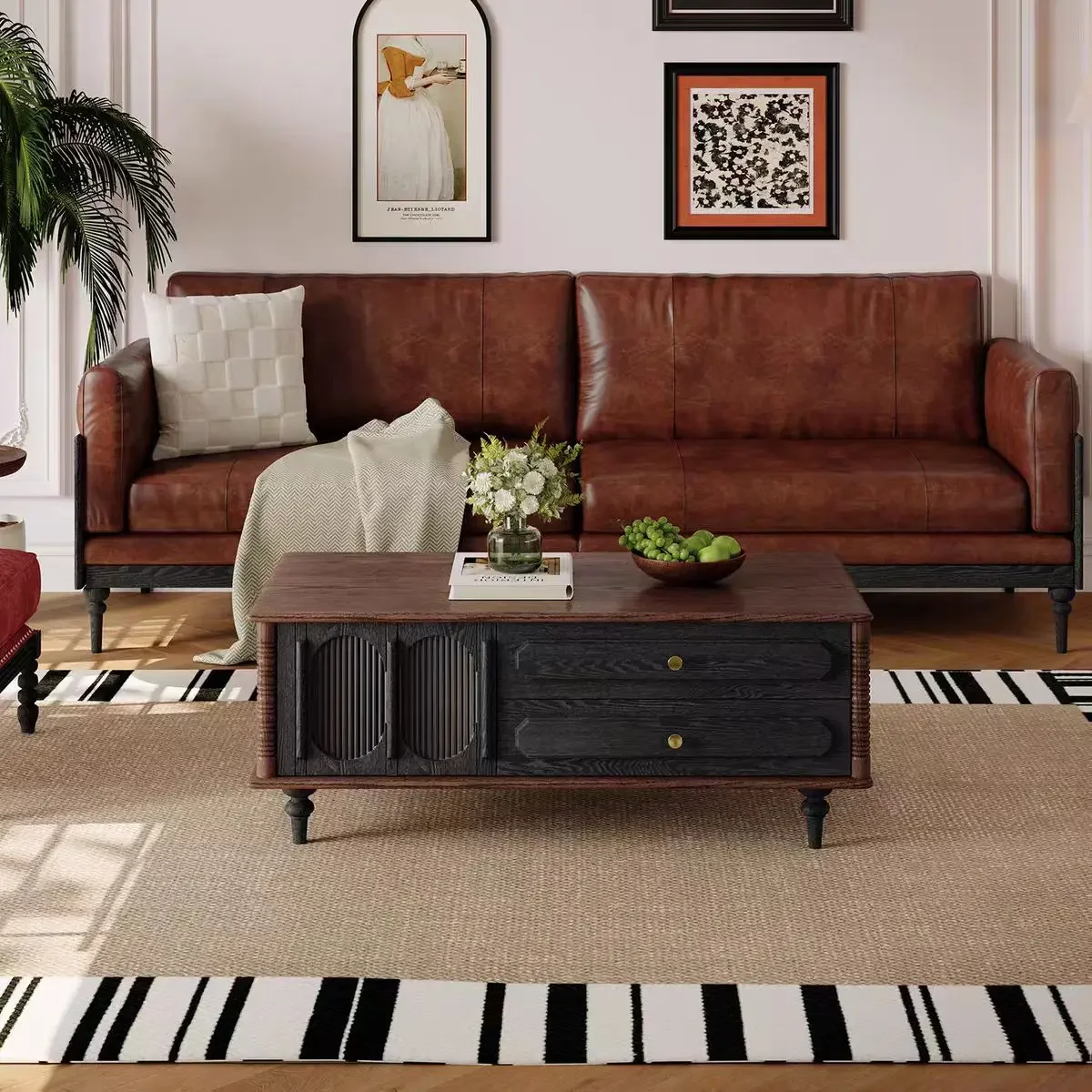 A  pure solid wood living room TV cabinet coffee table combination medium and ancient style tea table household furniture