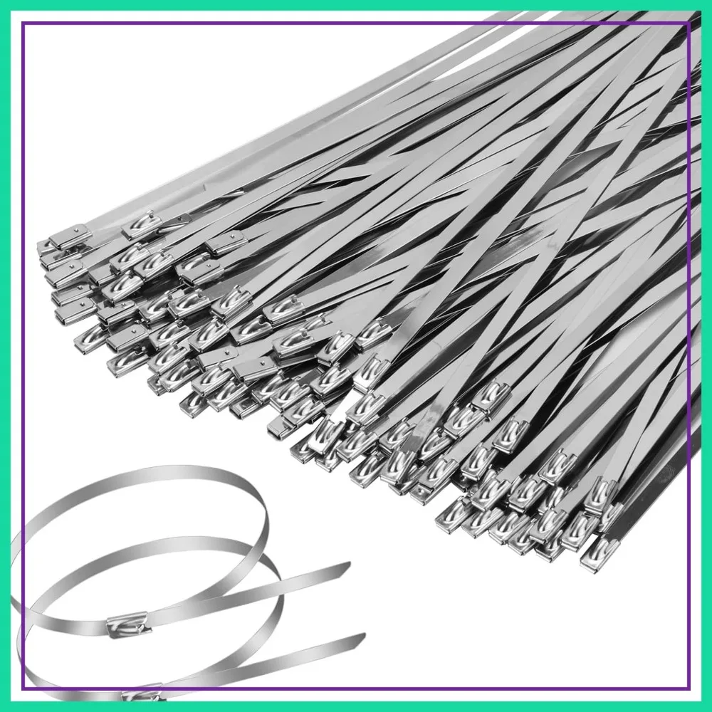 

100 Pcs 11.8" Stainless Steel Zip Ties Heavy Duty Self-Locking Cable Ties for Outdoor, Farm, Machinery, Vehicles