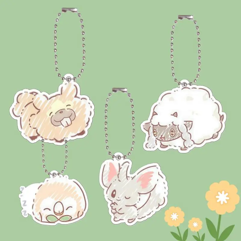 Chaveiro de Acrílico Estilo Desenho Animado Anime para Bidoof, Wooloo, Fidough, Chespin – Pingente de Mochila Artesanal em Acrílico com Estilo Desenhado à Mão