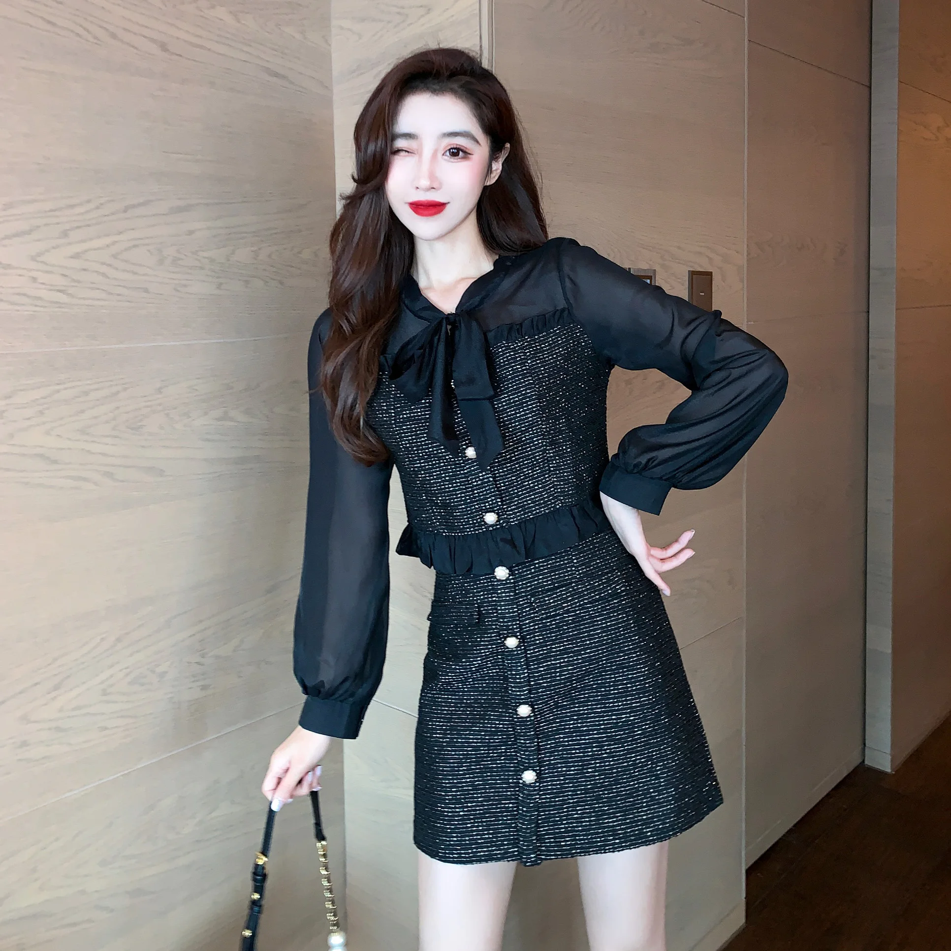 Runway Spring Kawaii 2 Piece Set Women Korean Fashion Patchwork Party Mini Skirt Suit Female Long Sleeve Bow Designer Skirt Sets