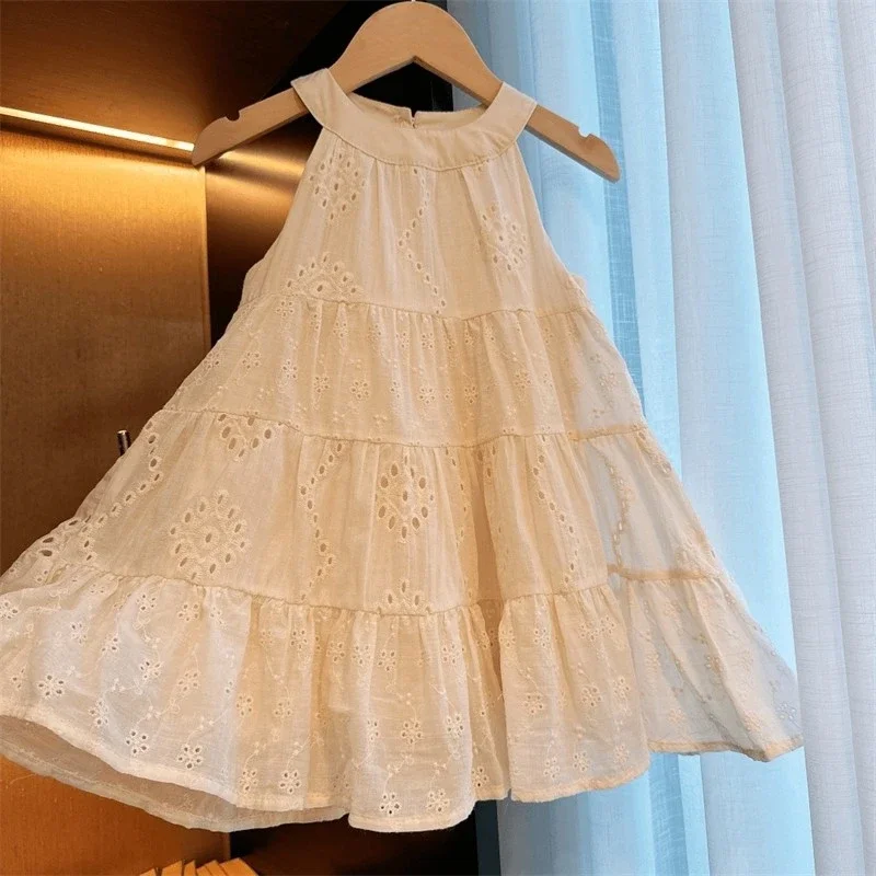 

Princ Sle Strapl Summer Dr for Girls Faionable Svel Cotton Clothes Baby Kids Outfits Korean Version