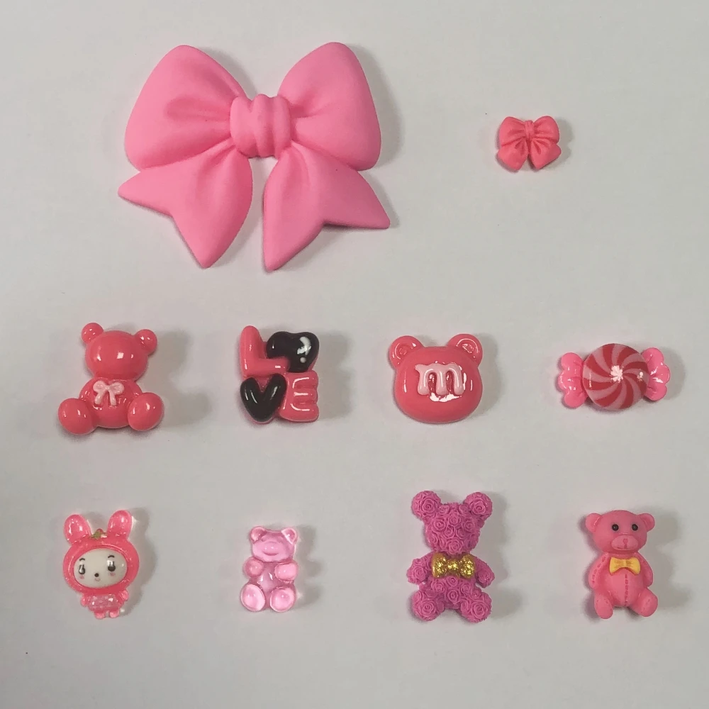 10Pcs/Set Valentine's Day Rose Teddy Bear Love Design Mix Size Bow Tie Candy Flatback Resin Diy Junk Phone Case Laptop Decor