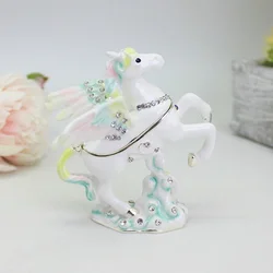 SHINNYGIFTS Pegasus Horse Trinket Box Hinged Animal Figurine Crystal Jewelry Box Craft Gift for Home Decor