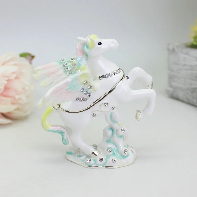 SHINNYGIFTS Pegasus Horse Trinket Box Hinged Animal Figurine Crystal Jewelry Box Craft Gift for Home Decor