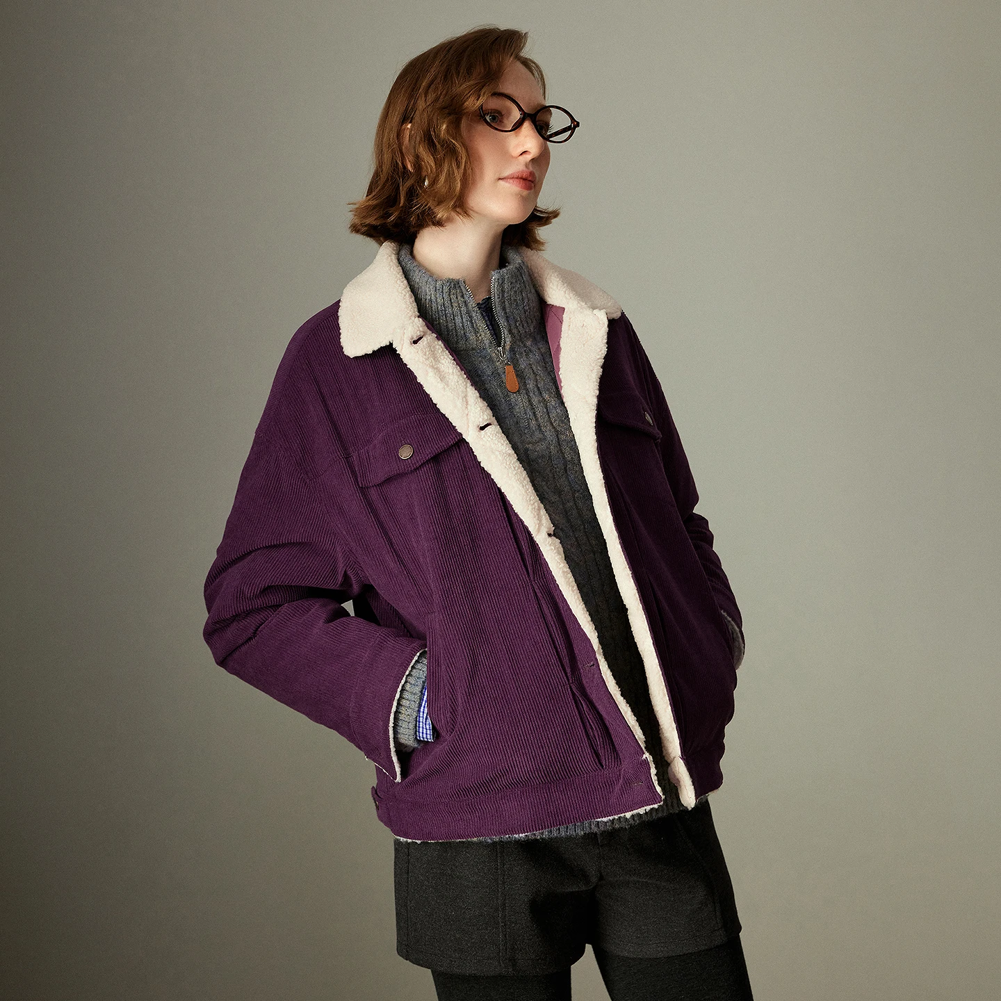 TOYOUTH معاطف قطنية نسائية شتاء 2025 سروال قصير جديد مقسم من الصوف ملابس عمل كلاسيكية ملابس خارجية فضفاضة