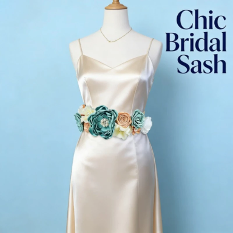 مجموعة حزام زخرفي للأمهات بتصميم زهرة خضراء ومجموعة شارة #1