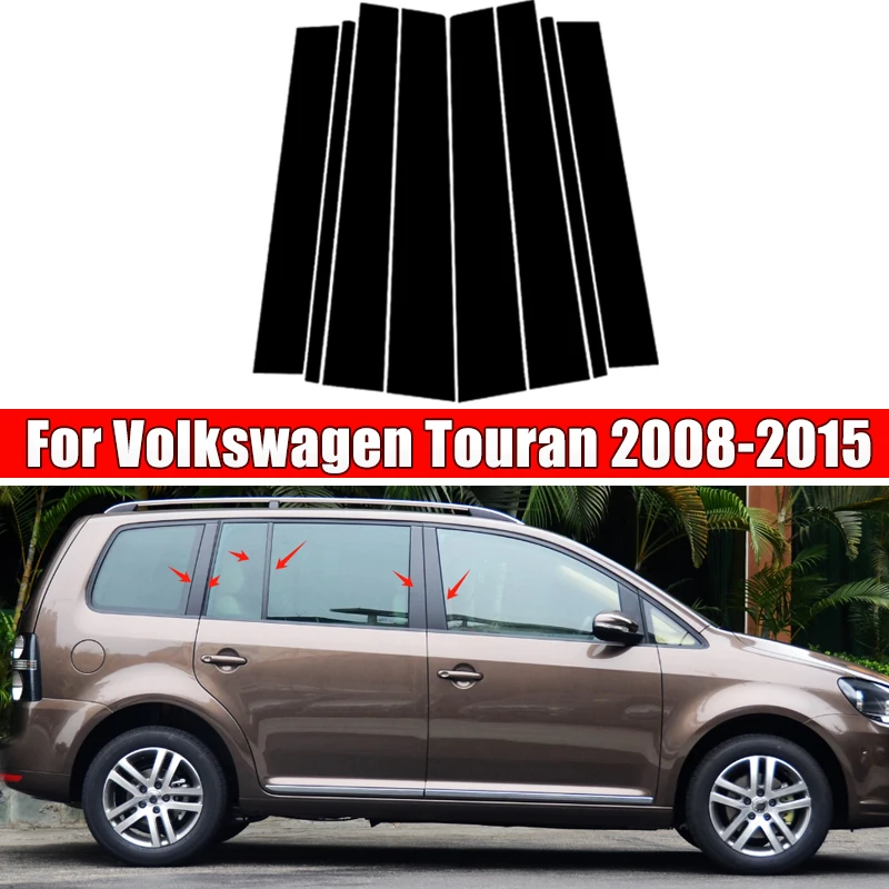 

8Pcs Car Door Window Pillar Center Post Trim Stickers For Volkswagen Touran 2008-2015 2009 2010 2011 Auto Styling Accessories