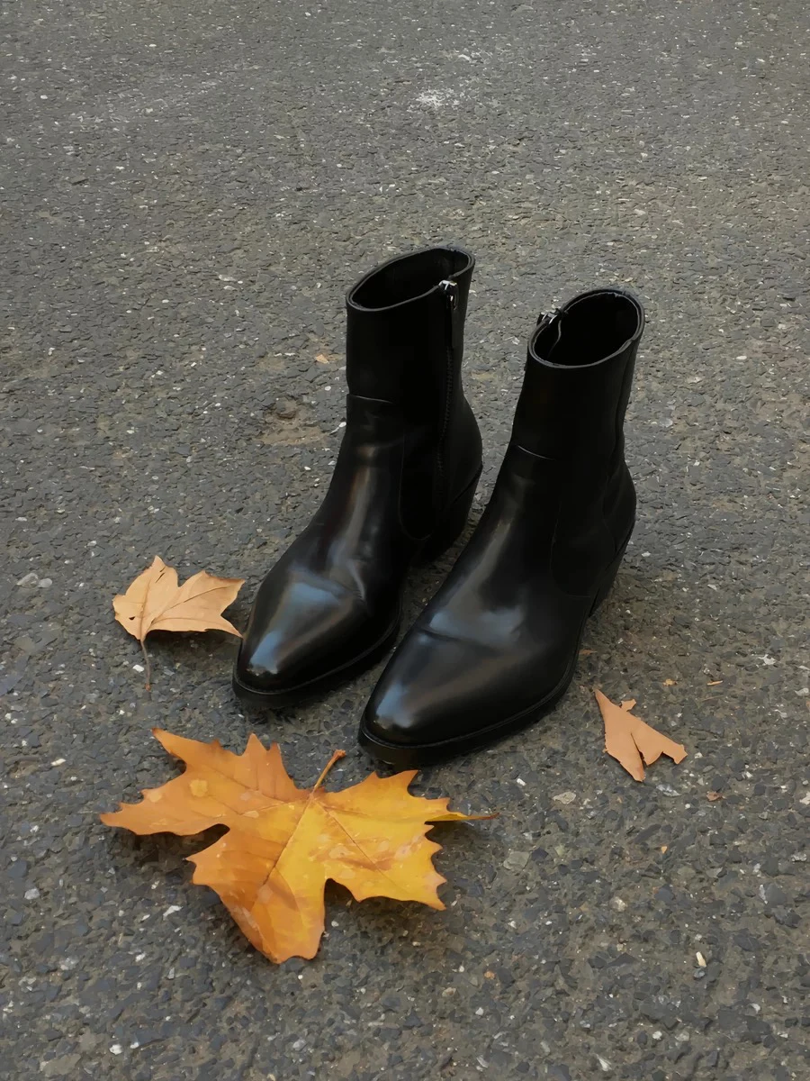 

New Chelsea boots men's top layer cowhide Western premium Vibe short leather boots zipper premium texture