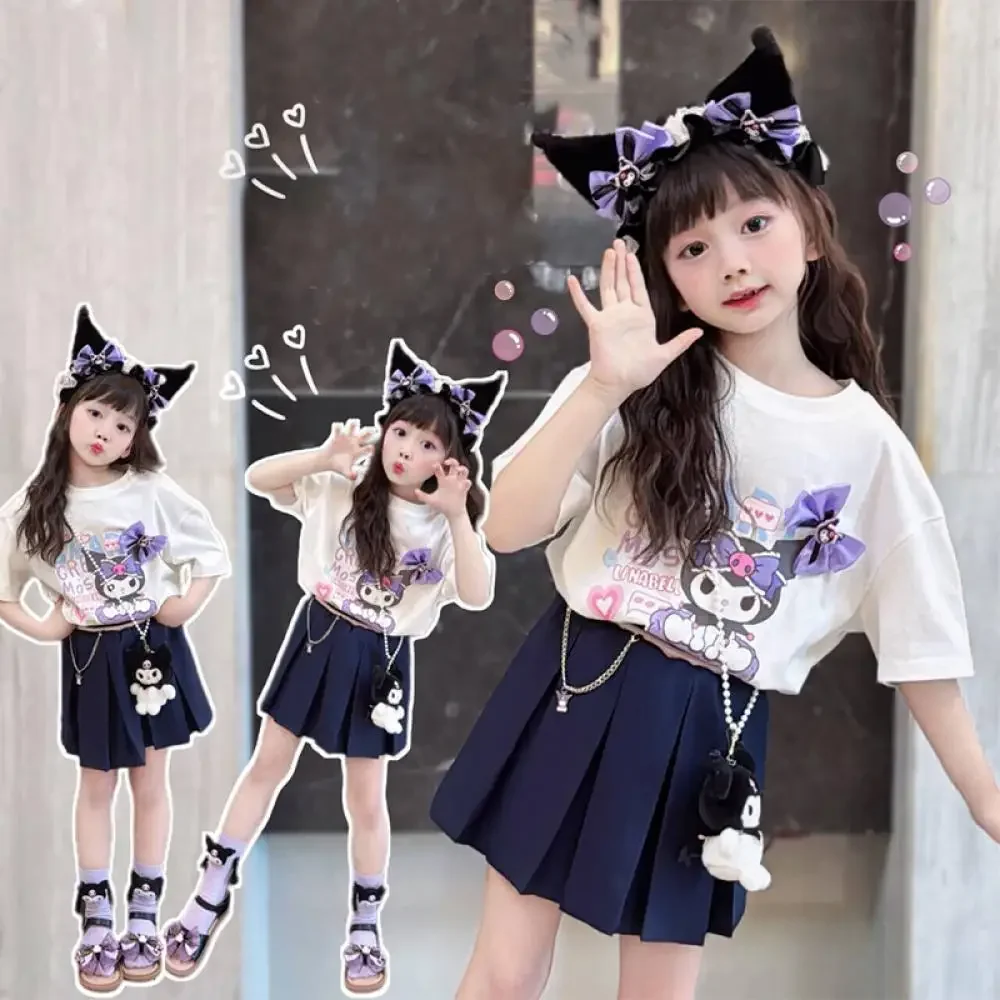 

Детское платье принцессы 24 Sanrio, студенческое летнее платье Jk Group для детей 6-12 лет, универсальное аниме плиссированное платье Kuromi Kawaii С мультяшным рисунком