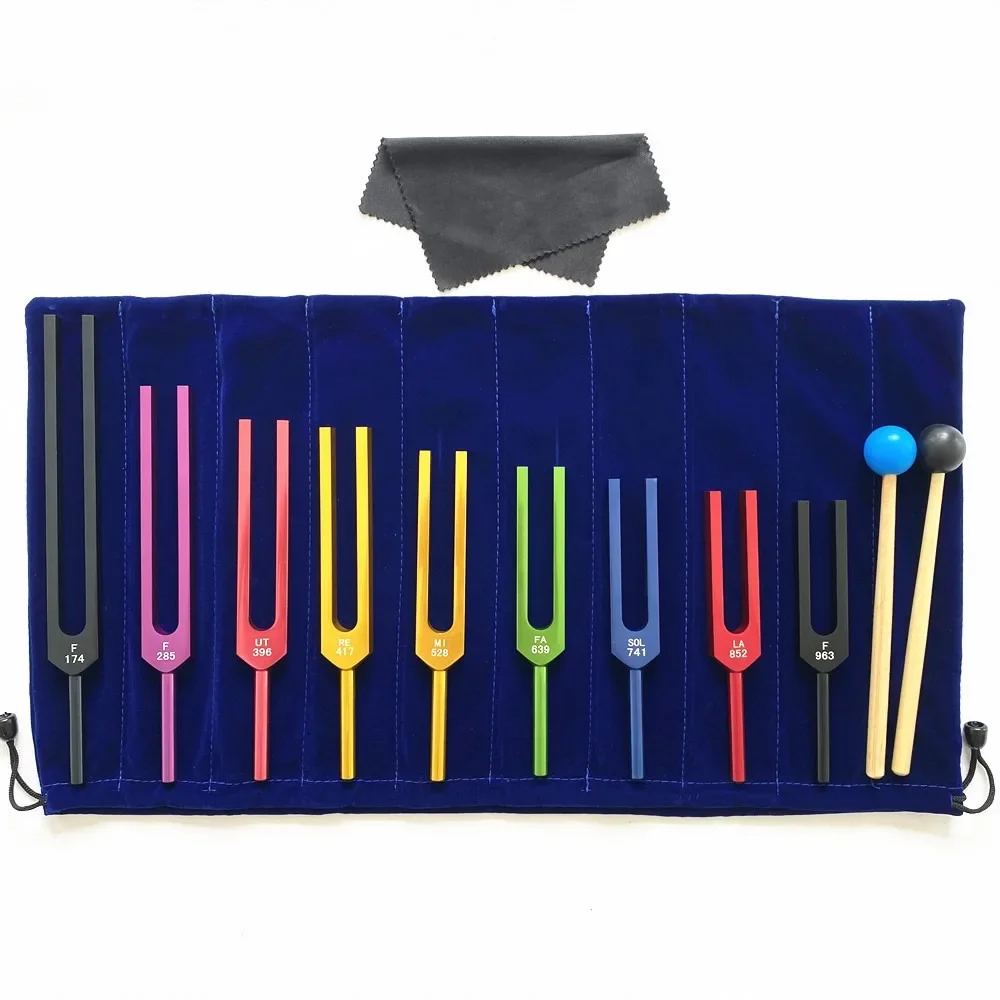 

Yoga Tuning Fork 174HZ /285 /396 /417 /528/ 639 /741 /852 /963HZ Color Sets Tuning Fork Hammer Tools Sound Healing Therapy Kit