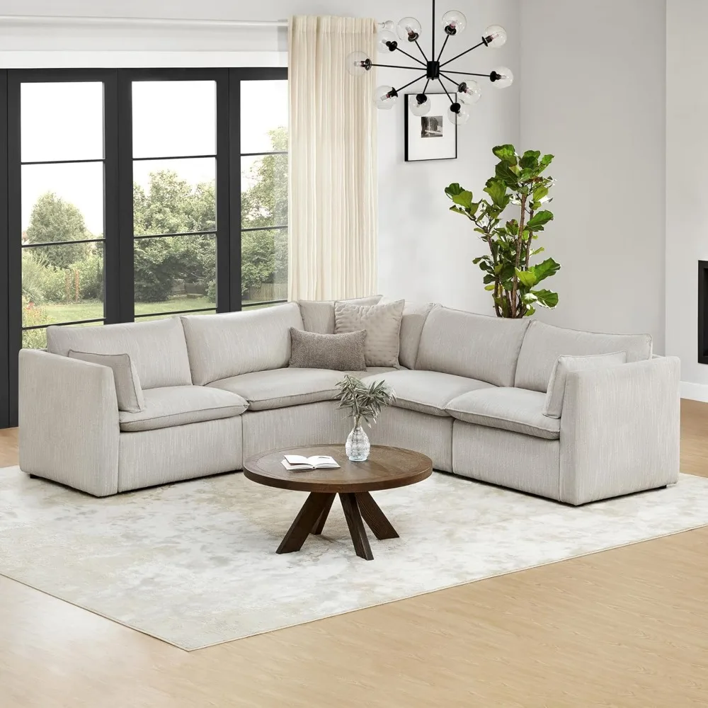 

Sectional Modular Down Filled Sofa, Comfty Feather V Shape Cloud Couch, 107 Inch Width,4 Seat and 1 Middle Corner, Sofa