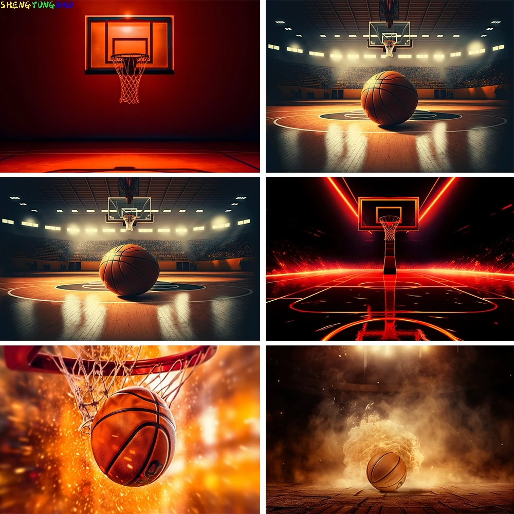 

Photography Backdrop Basketball Field Stadium Spotlight Sportsman Boy Birthday Customized Banner Portrait Background