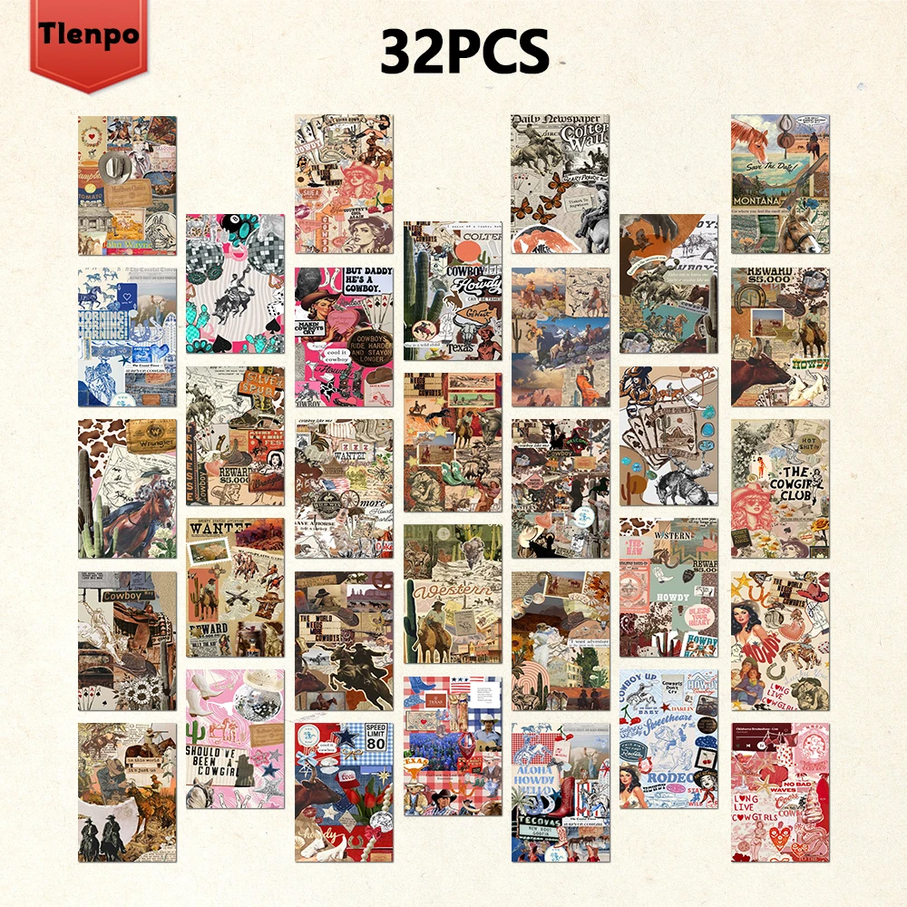 Vintage Collectible Magazines - 32 stuks, vintage tijdschrift collage ansichtkaart,