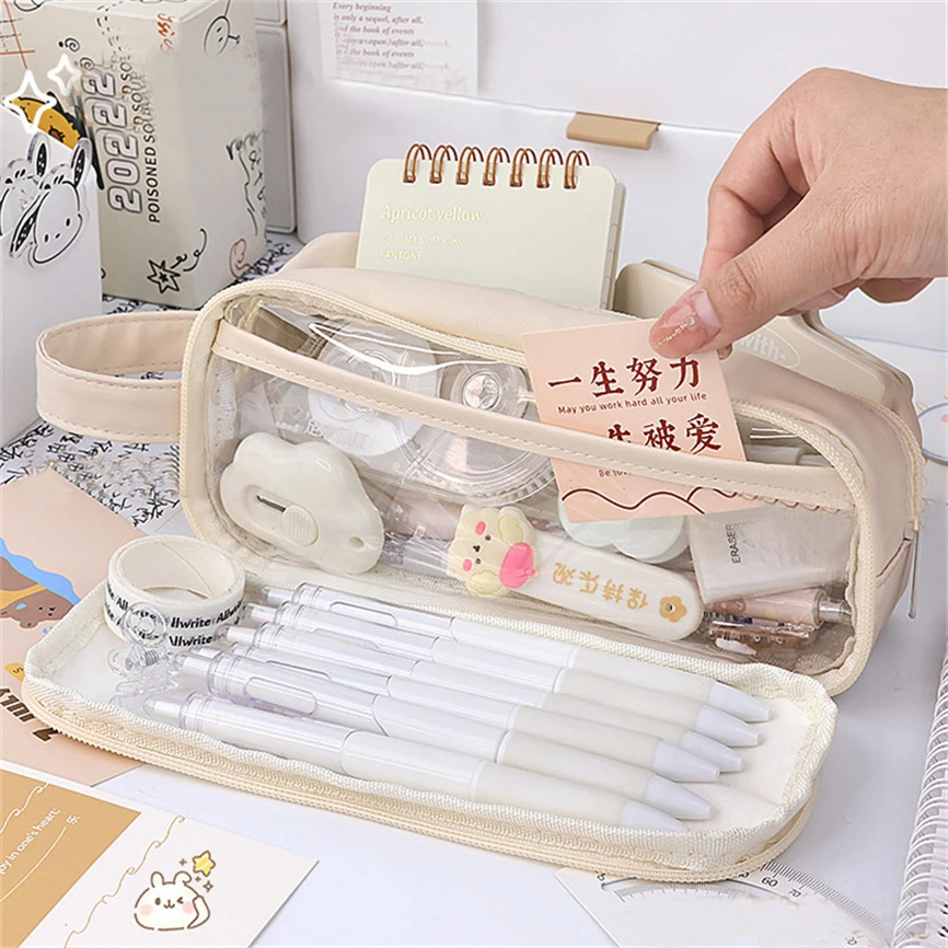 Pencil Case Japanese Stationery Estuche Estojo Escolar Bags For Girls Big Transparency Kawaii Pencilcases Multifunctional Cases