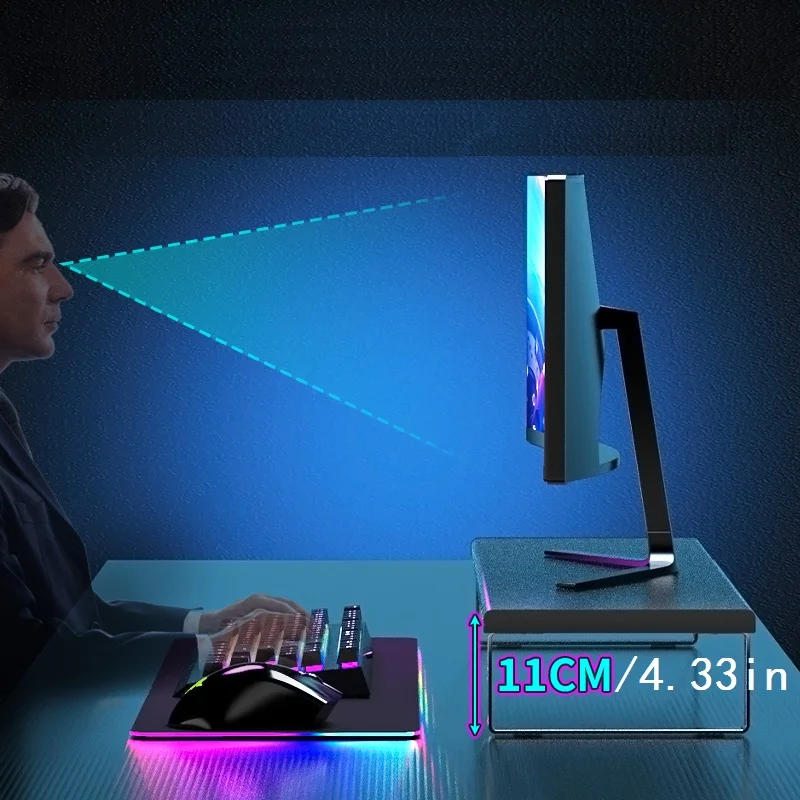 60CM Extended Monitor Stand Riser Heightened Desktop Computer Platform Stand for Laptops Office Metal Desk Support up 50KG Load
