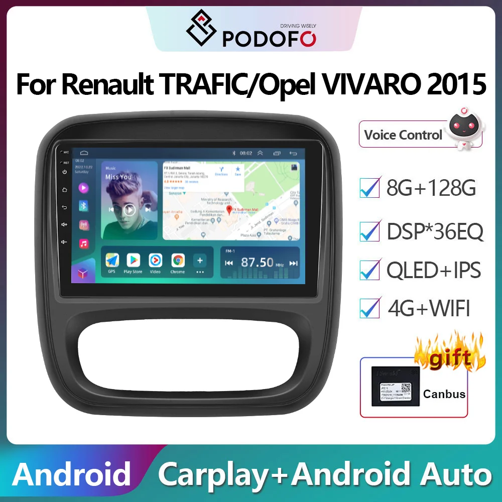 Podofo 2Din Android Car Radio Multimidia Video Player For Renault TRAFIC/Opel VIVARO 2015 GPS Navigation Carplay Auto Stereo