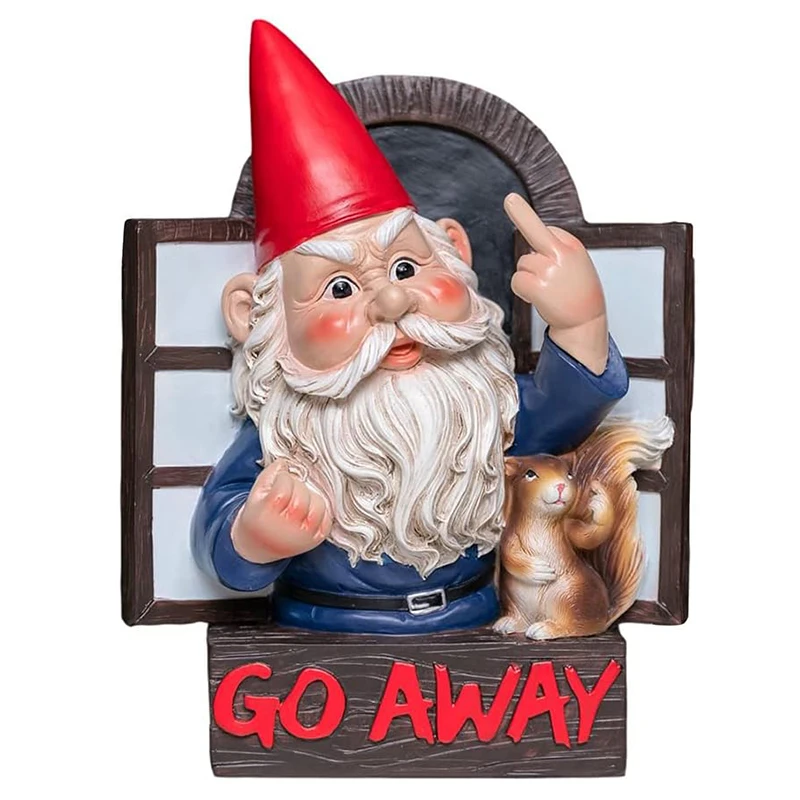 Go Away Rude Middle Finger Gnome Garden Statue Gnome Figurine Resin Angry Wacky Guardian Gnome Home Wall Tree Hanging Decor