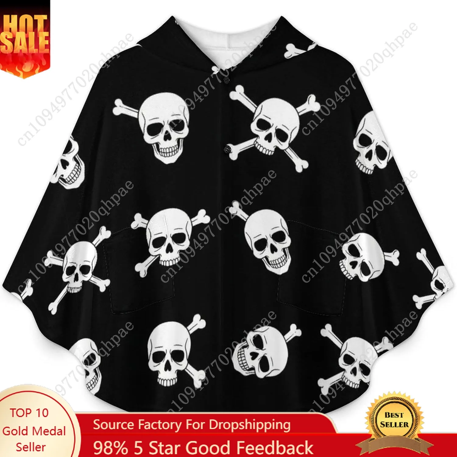 سترة بطانية مريحة من الفلانيل، سترة بغطاء للرأس كبيرة الحجم على شكل جمجمة مع جيوب للأطفال والمراهقين #1