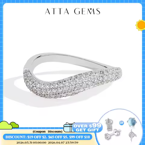 ATTAGEMS Sparkling Full D Color Moissanite Ring for Women VVS1 Lab Diamond Wavy Band S925 Sterling Silver Stackable Wedding Gift