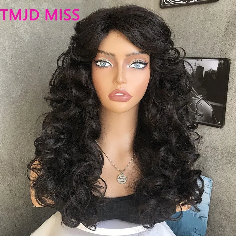 Black Long Wavy Wig Women's High-temperature Silk Natural Color Machine Wig Headgear Simulated Human Hair For Cosplay Daily Use