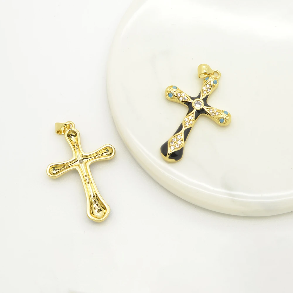 Christian Cross Pendant para Colar DIY, Micro Incrustado Zircon Jóias Acessórios, Virgem Maria, Oil Drip, 2Pcs