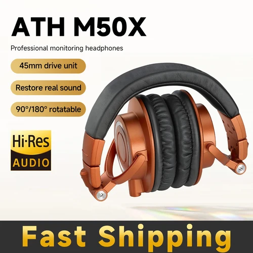 Audio-Technica ATH M50x Professional Studio Monitor Auriculares intrauditivos para juegos Cable desmontable de 110 dB en la oreja y sobre la oreja en color naranja