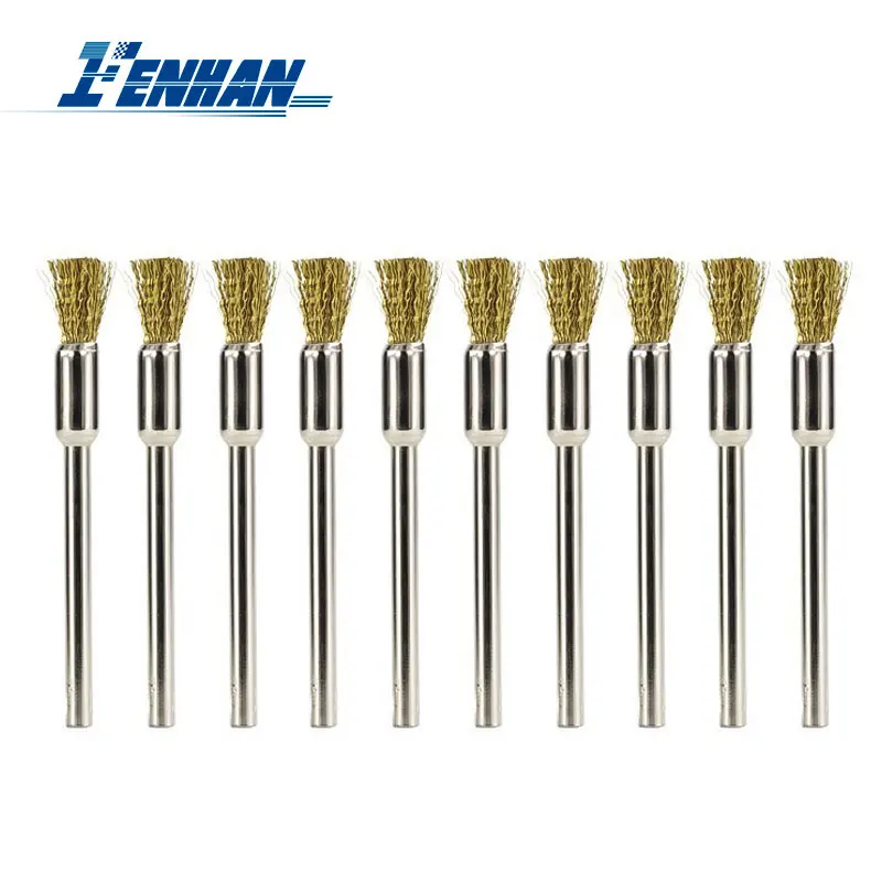 Fenhan 10Pcs Wire Wheel Brushes Set Buffing Polishing Wheels 1/8'' Shank Mandrel Pen Brushes Kit Accessories For Rotary Tools