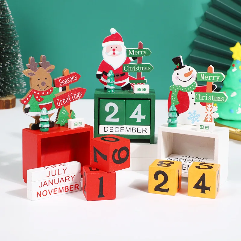 Wooden Christmas Countdown Calendar Santa Claus Snowman DIY for Tabletop Ornaments Festive Holiday Home Decor Xmas gifts for kid