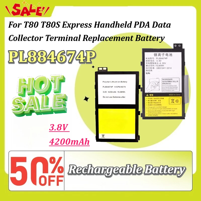 

PL884674P 3.8V 4200mAh Rechargeable Li-ion Battery for T80 T80S Express Handheld PDA Data Collector Terminal Replacement Battery