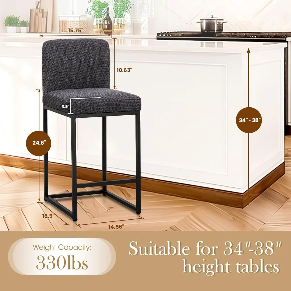 

Bar Stools Set of 2, Modern Chenille Counter Height 24" Barstools with Back,Grayish Black