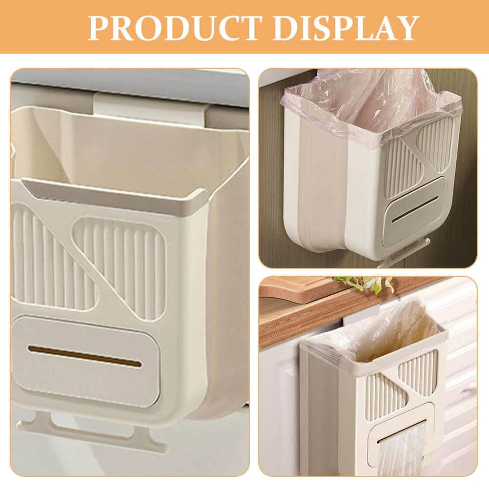 

10L Large Capacity Kitchen Trash Can Foldable Door Hanging Garbage Bucket Home Plastic Waste Bins Compost Solution