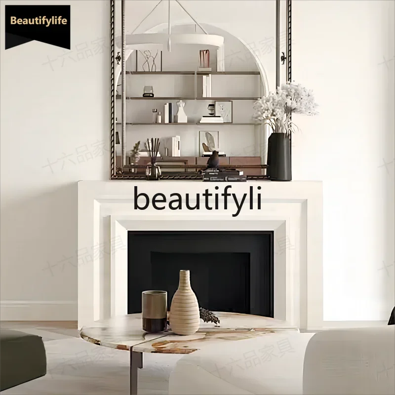 A95 American Modern Minimalist Solid Wood Fireplace Mantel Minimalist Entryway Cabinet Background Wall Decorative Cabinet