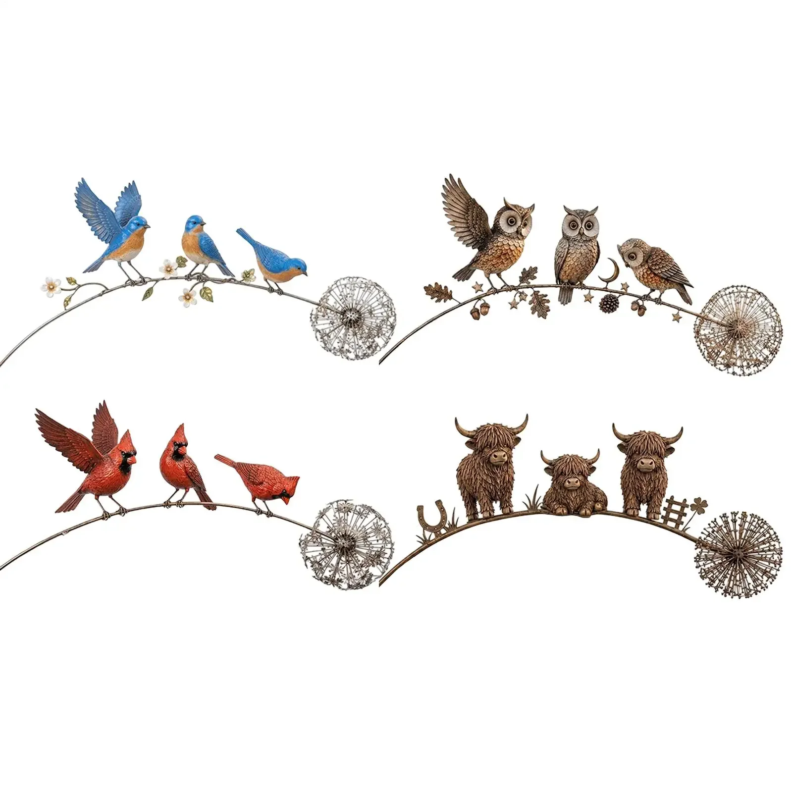 Garden Stakes Decorative Metal Animals On A Branch Porch Sculpture Rustic Outside Stakes for Backyard Courtyard Patio Porch Lawn