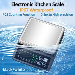 Rechargeable IP67 Fully Waterproof Kitchen Scale 0.1g/1g High-precision Stainless Steel Electronic Scale with Counting Function