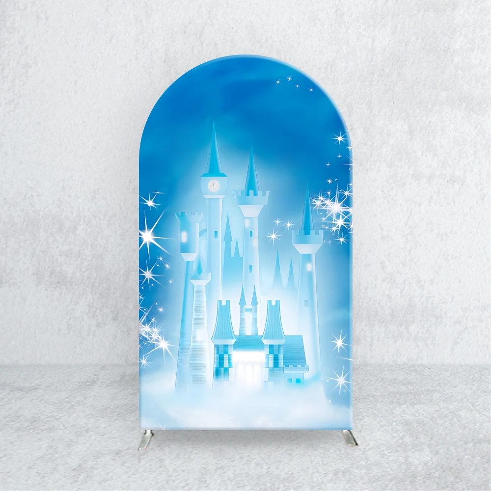 TB Disney Castle Arch Backdrop Elastic Fabric Blue Cinderella Princess for Girls Birthday Party Photo Baby Shower Background - Image 2